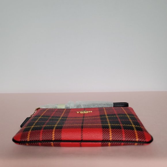 COACH Small Printed Plaid Coated Canvas Wristlet- Red Multi $75.⭐ - Picture 9 of 16
